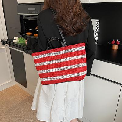 Fashion Commuter Large-capacity Bag Women's New Striped Shoulder Bag Casual Contrasting Color Portable Tote Bag