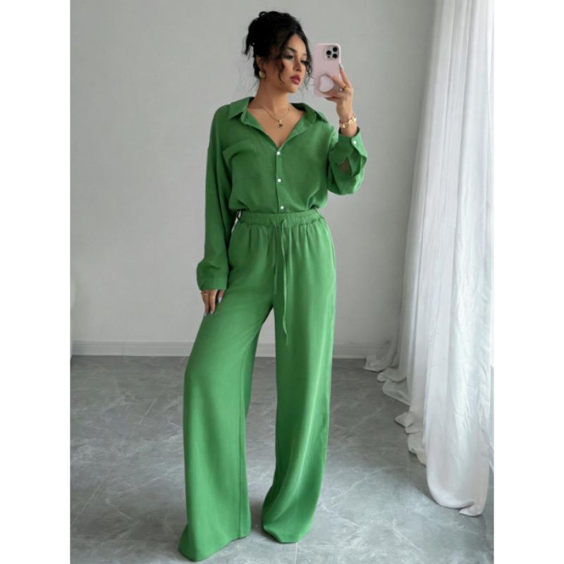 Spring Fashion Plus-Size Women's Two-Piece Set: Linen-Style Shirt & High-Waisted Loose Pants