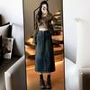 Spring & Autumn High-Waisted A-Line Denim Skirt for Petite Women - Mid-Length with Hip-Hugging Slit