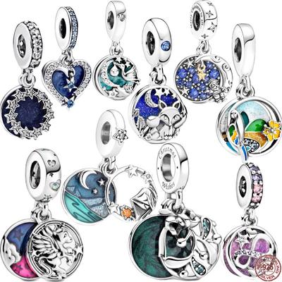 Two Piece Set Of Patterned Pendants 925 Sterling Silver Fit Original Bracelet Christmas Fox Charm Bead Diy Jewelry Gift