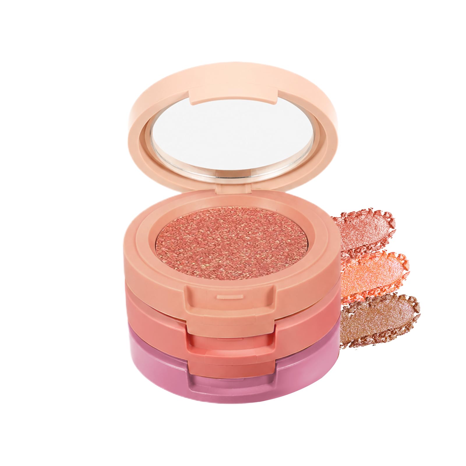 Three-color eyeshadow palette for a natural finish. Includes shimmer, glitter, matte, and pearl shades. Perfect for highlighting under-eye bags.