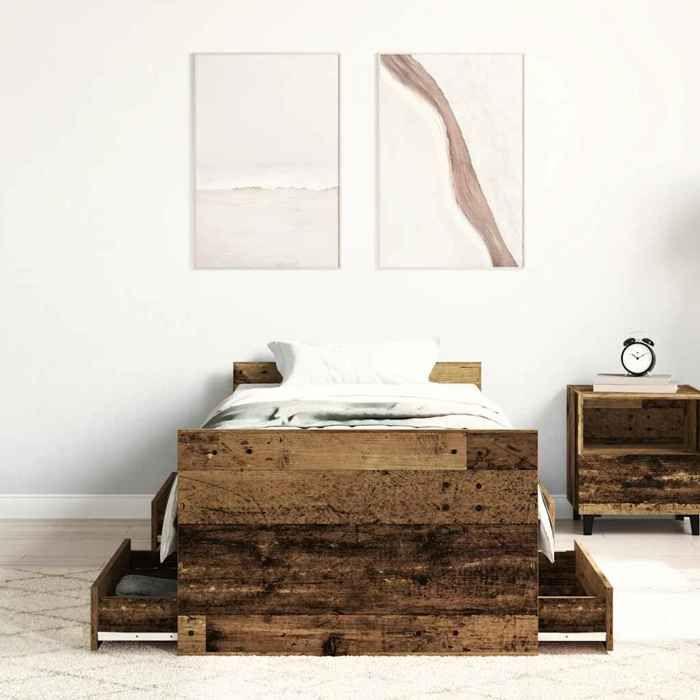 VidaXL Bed Frames Without Mattress Old Wood 90x200 Cm Engineered Wood, Bedroom Furniture, Bed Base, Single Bed, Bed, Bed Frame, 3328803