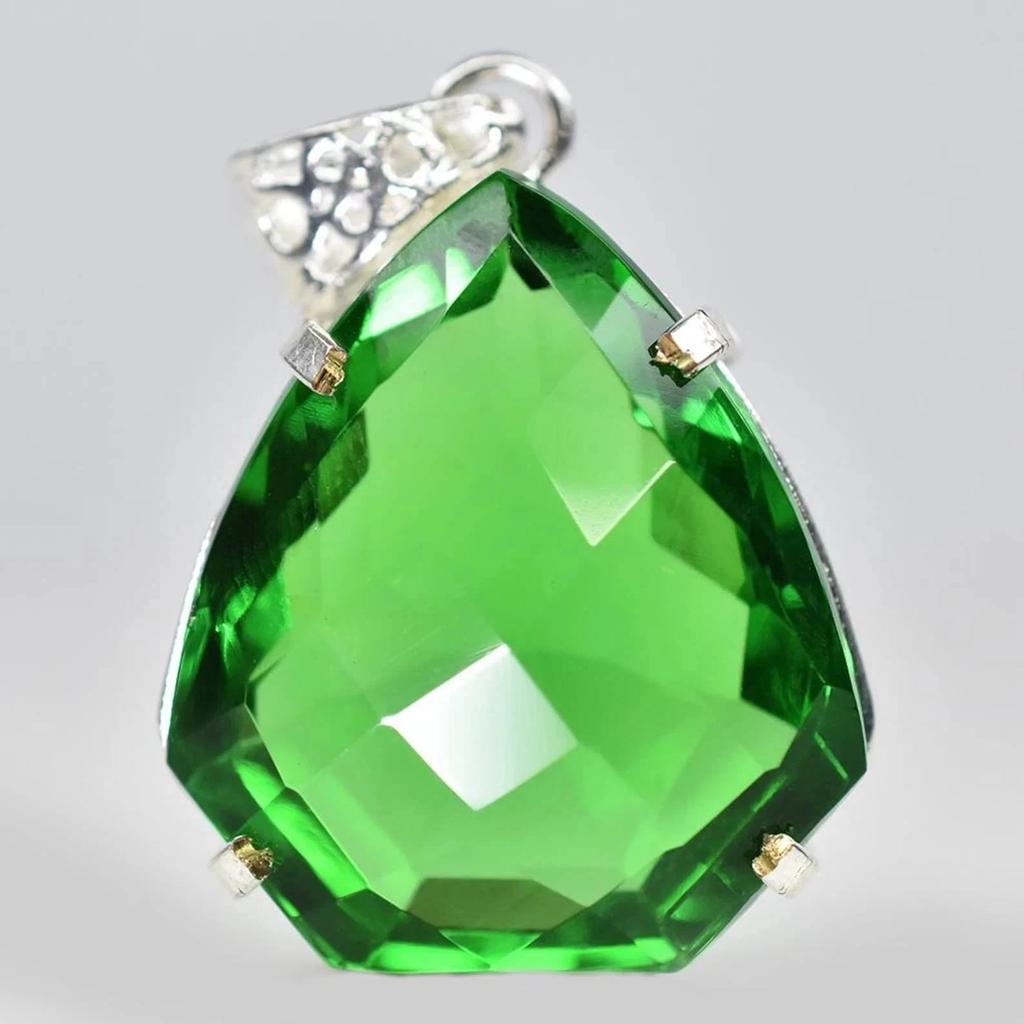 110 Ct Fancy Cut Certified Natural Green Topaz 925 Solid Silver Pendant Gemstone