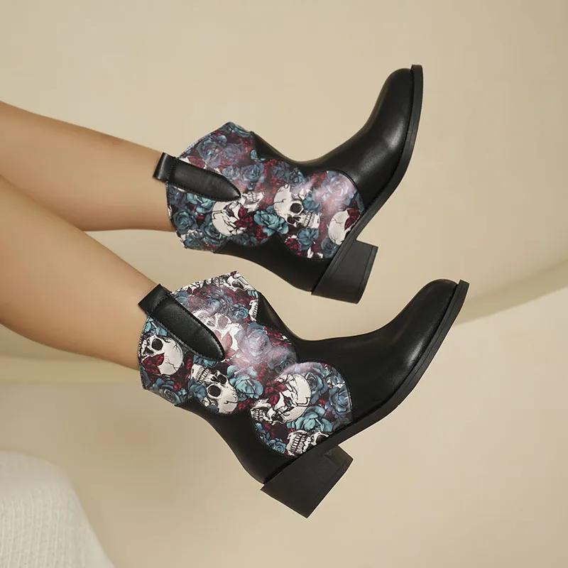 2024 High Quality Shoes for Women Sleeve Women's Boots Autumn Round Toe Snake Pattern Mixed Colors Short Barrel Large Size Boots