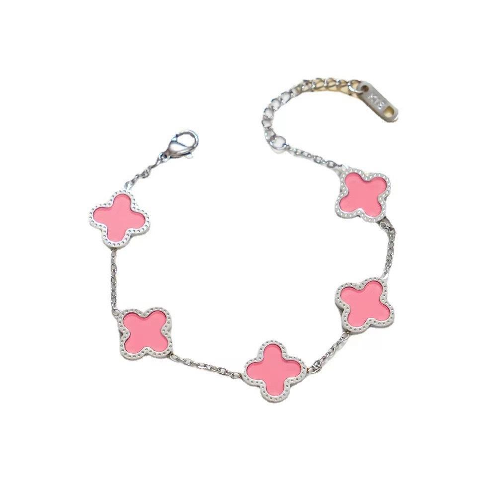 Brățară norocoasă cu trifoi cu patru foi cu două fețe din aur de 18k, cu cinci flori, noroc, fritilarie, trifoi cu patru foi, brățară damă