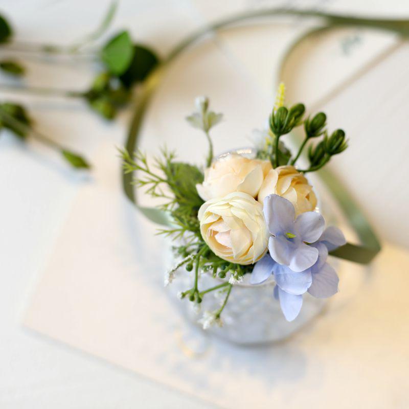 Mori-Style Korean Camellia Wedding Boutonniere & Bridesmaid Wrist Corsage Set