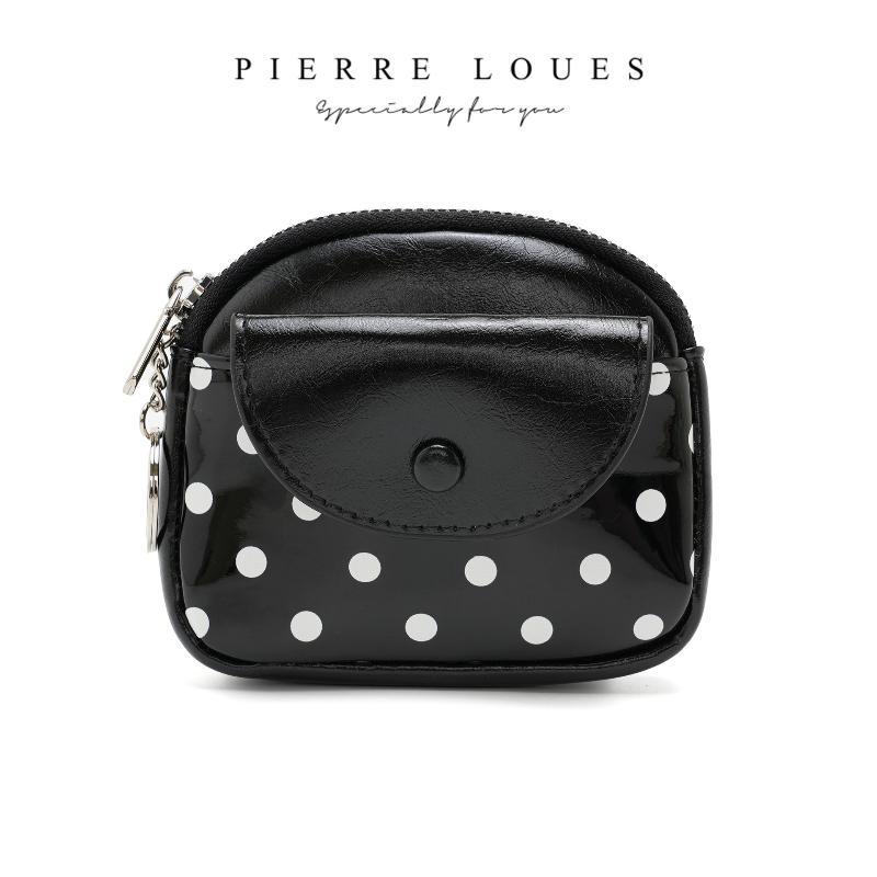 Polka Dot Portable Pu Leather Coin Purse Glossy Surface With Key Ring For Daily Shopping Travel