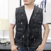 Spring Autumn Men Vest Multiple Pockets Solid Color Streetwear Plus Size Loose V Neck Sleeveless Outerwear Waistcoat for Fishing