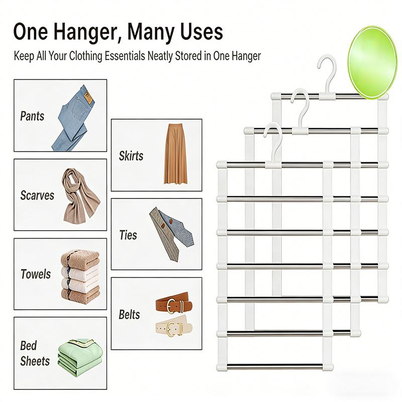 Multi-Layer Pants Hanger Hook Stainless Steel Hook Foldable Space Saving Organizer Wardrobe Storage Trousers Hooks Home Supplies