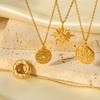 Hammered Texture Titanium Steel Necklace With Diamond Inlaid Eight Pointed Star Pendant On Round Plate Fashion High End Jewelry