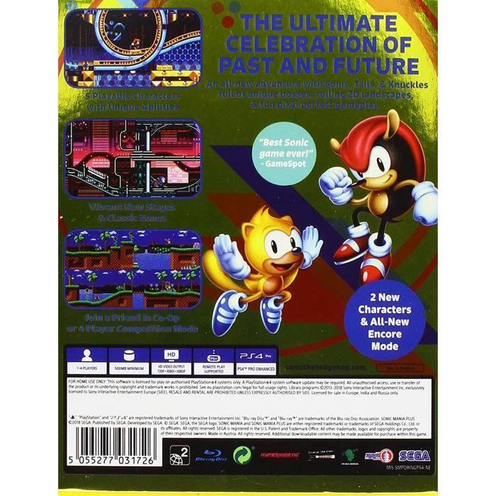 Jeu vidéo - Sega - Sonic Mania Plus - Edition Collector - 1 à 2 joueurs - Plateforme PS4