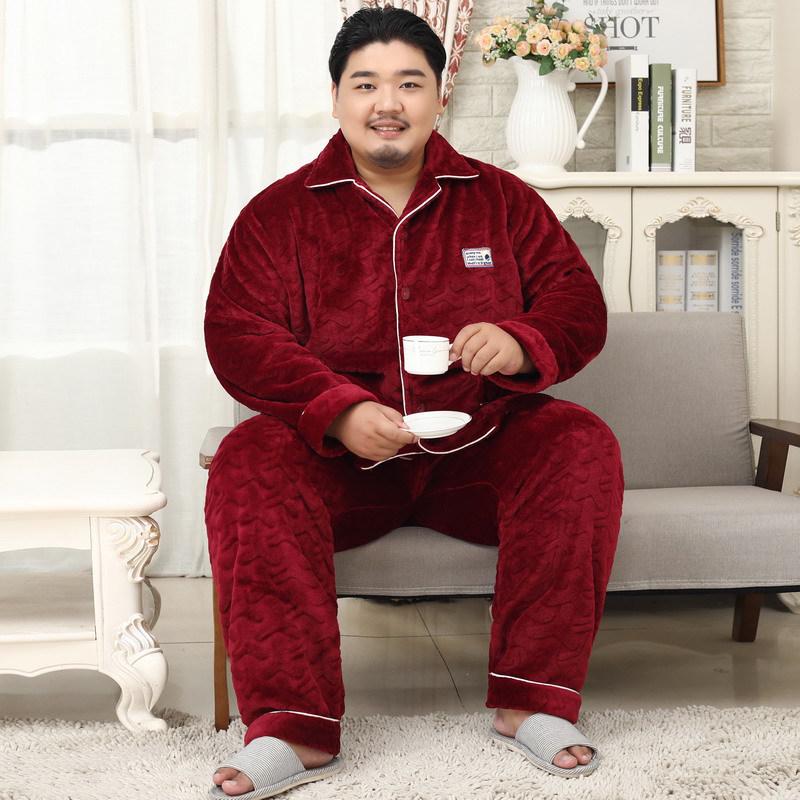 Meijiyun Herren-Pyjama-Set aus Flanell für den Winter – Übergröße 5XL, dickes Revers, lange Ärmel