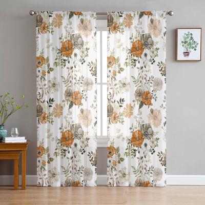 Flores de Otoño Hojas de Eucalipto Calabaza Blanca Cortinas Transparentes Dormitorio Sala de Estar Cortinas de Voile para Ventana Cortinas de Tul Habitación de Niños