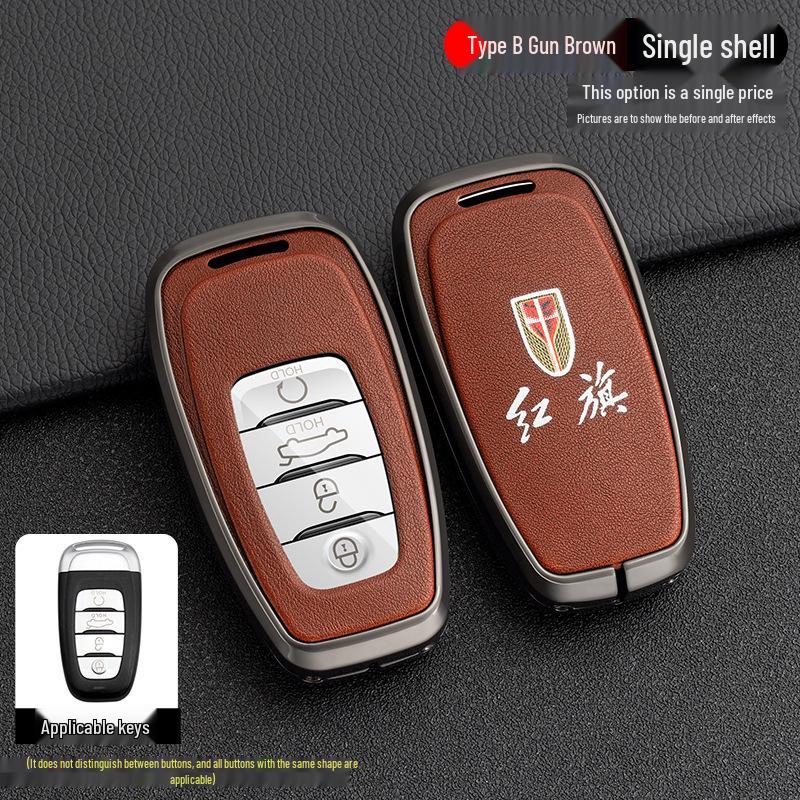 High-End Metal Key Case for Hongqi H9/H5/H7/HS7 - Full Wrap with Buckle Button for 21 Models