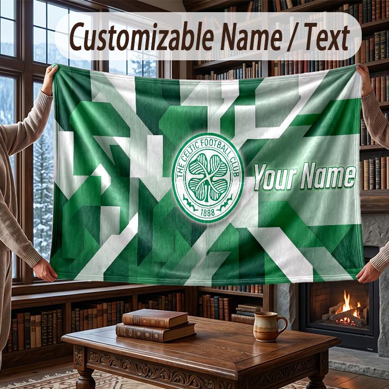 Custom Name Flannel Throw Blanket Celtic FC Pattern Warm Home Decoration