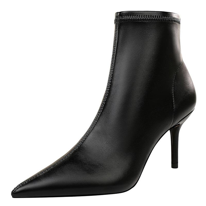 Shoes Leather Boots Women High-Heeled Boots Keep Warm Winter Boots Pointed Toe Stiletto High Heels Women Ankle Boots