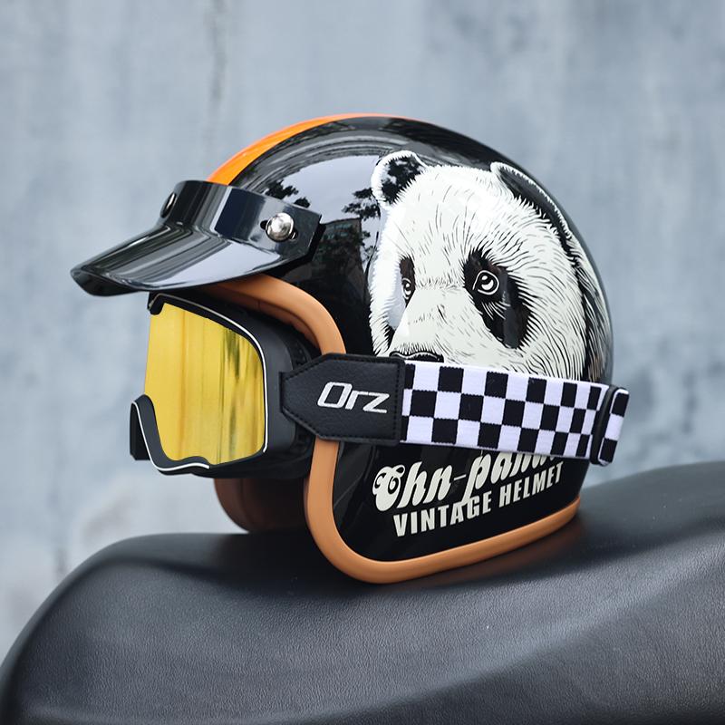 ORZ-Retro 3/4 Half Shell Motorcycle Helmet, Reinforced ABS Shell, Ventilated Anti Impact Protective Headgear for Men and Women