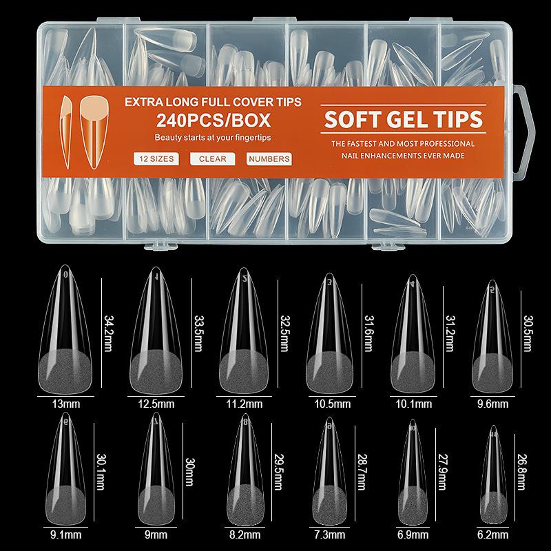Full Cover Soft Gel Nail Tips, 240Pcs Clear Acrylic Fake Medium Almond Nails Press On for Nail Extensions DIY Manicure Nail Art Salon