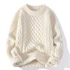 Herrtröja i kabelstickning med enfärgad design - Casual mogen stil, rundhalsad pullover, höst/vinterkollektion
