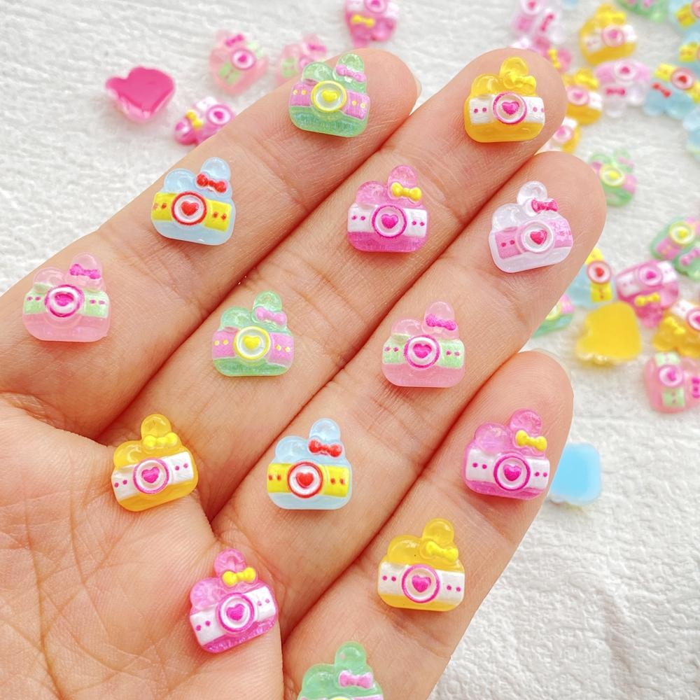 

50pcs Resin Mini Colorful Cute Cartoon Rabbit Camera Figurine Flatback Stone Nail Art Scrapbook DIY Crafts