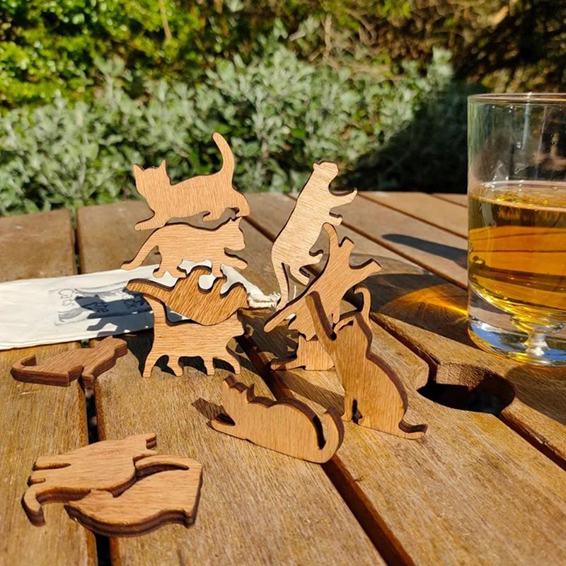 Cat Wooden Crafts Stackable Cat Ornament Diy Graffiti Easter Party Decoration