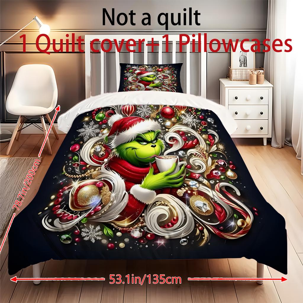 Mit Weihnachtsdekoration bedruckter Bettbezug, superweiche gebürstete Mikrofaser, bequemes Doppelbettset mit Reißverschluss und 2 Kissenbezügen