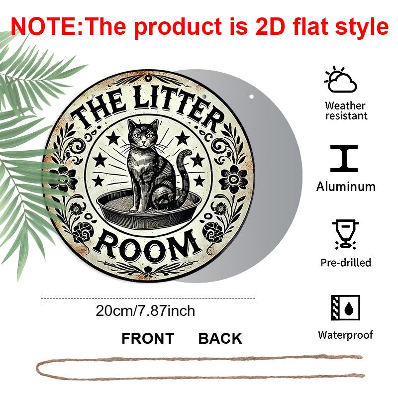 2D Flat, 1pc Printed Round Aluminum Decorative Sign with a Cat Theme, Measuring 20×20 CM (7.87×7.87 Inches), Perfect for Areas Where Cats Are Kept At