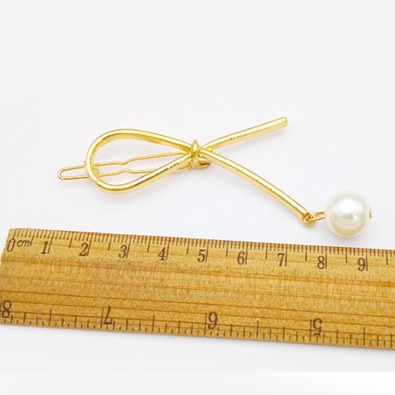 Simple Bow Pearl Hair Pins Metal Fashion Women Gold Silver Hair Clip Hairpin Clip Hair