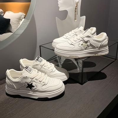 Star Skate Schoenen Dames Lente Nieuw Dikke Zool Echt Zacht Leer Casual Sport Wit Schoenen