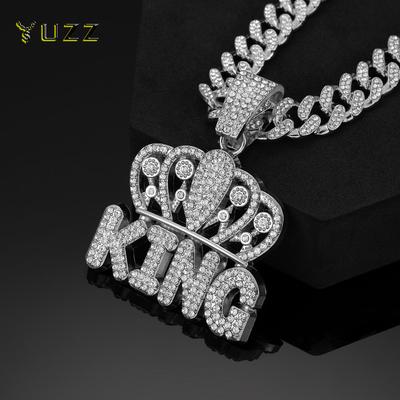 Męski naszyjnik Hip Hop z zawieszką Korona KRÓL i literą z łańcuchem Miami Cuban o szerokości 13 mm, wysadzany, biżuteria Hip Hop, modna biżuteria damska