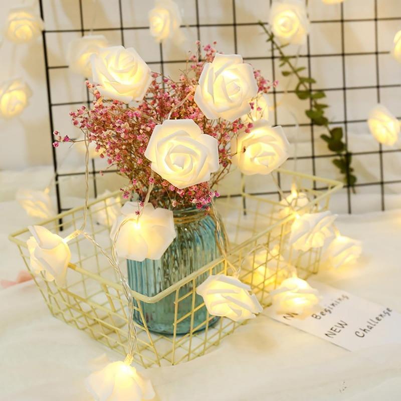 6M 40LED Rose Flower String Lights Battery Operated Foam Rose Fairy Garland Light for Home Bedroom Wedding Valentine's Day