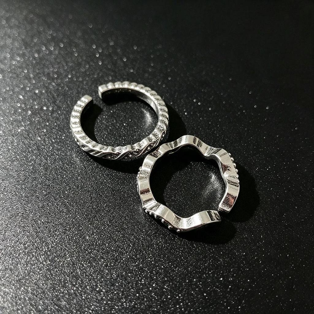 Silver Striped Ring Set of 2 for Women, Trendy Cold Style Ring, Small Niche Simple Band Ring, Open, Unisex, Couple Ring