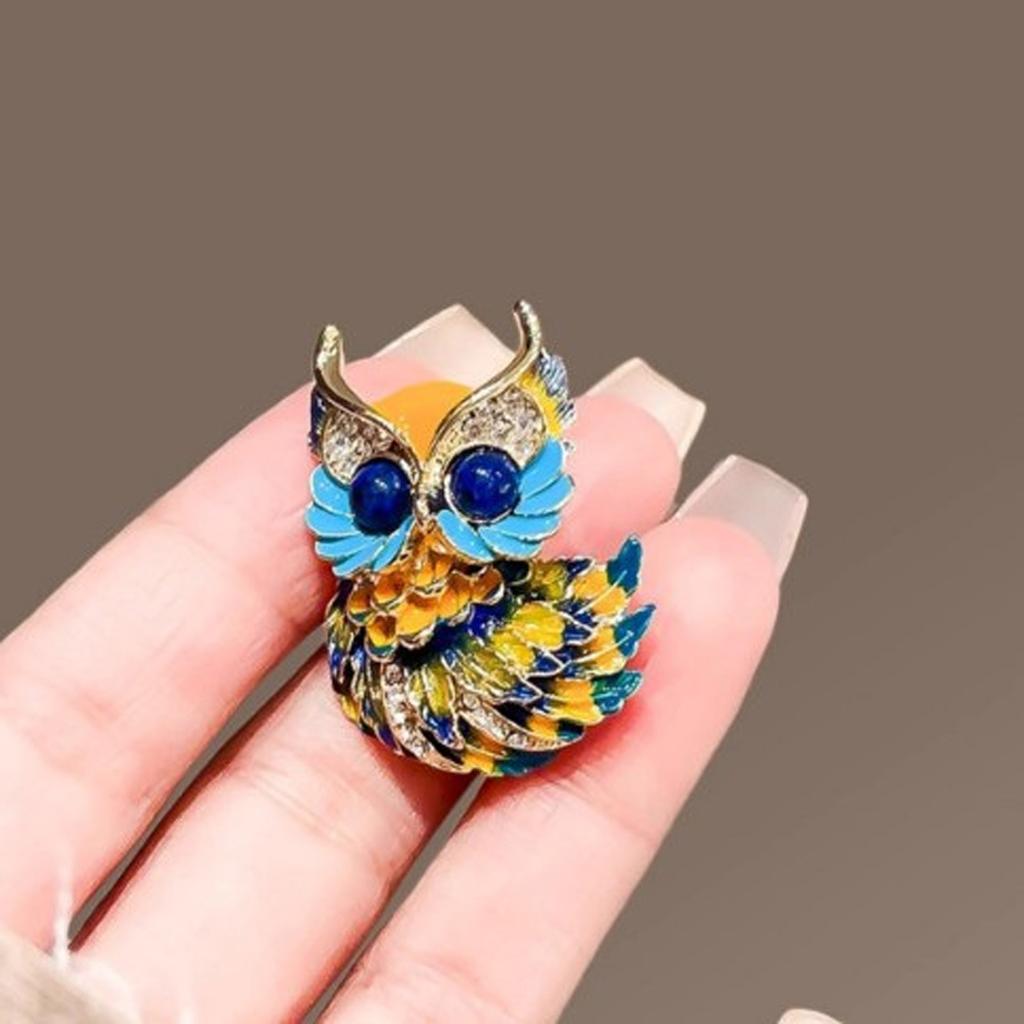 Elegant Enamel Owl Brooch Handcrafted With Intricate Colorful Artisan Design Pin For Formal Attire And Casual Outfits