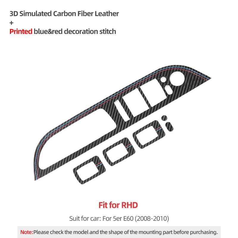 

For BMW E60 Series 5 2008-2010 Made of Alcantara Car Interior Window Switch Lifter Panel Trim Performance Sticker Accessories Carbon Leather RHD