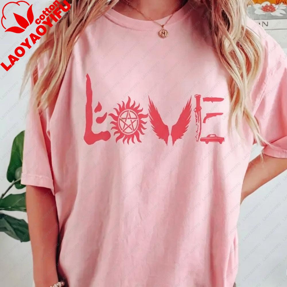 Supernatural Love Graphic Tee Winchester Brothers Shirt SPN TV Series Fans Gift T-shirtunisex Summer Casual Cotton Short Sleeve