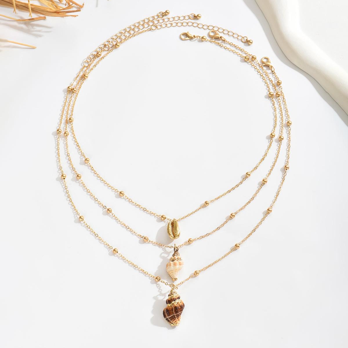 

High-End Ocean Style Conch & Bead Layered Clavicle Necklace for Women – European & American Fashion