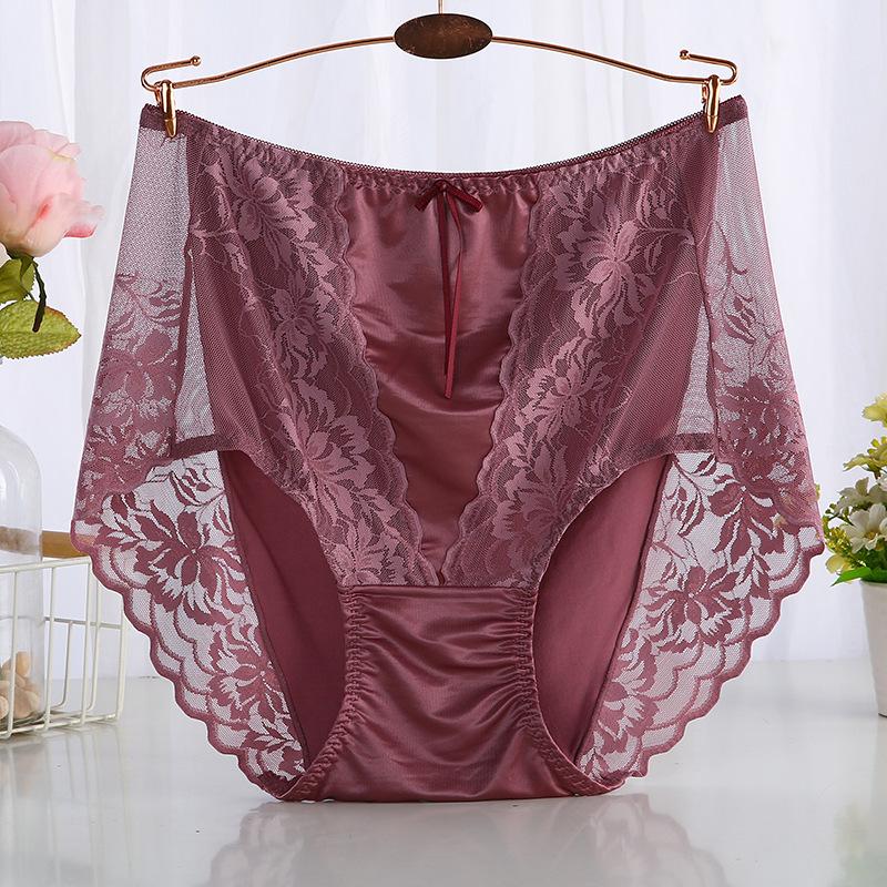 Plus Size Sexy Lace Seamless Panties High-Rised Mesh Briefs Soft Breathable Underpants Lightweight Underwear