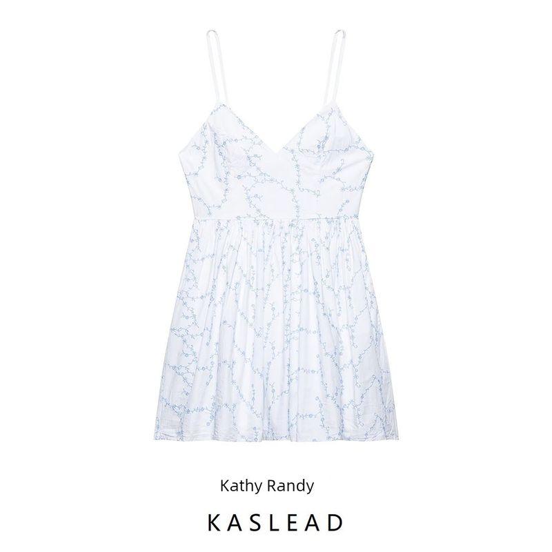 Kaslead New Women clothes Western Style Fashion Simple Embroidery Poplin Dress 0881359 044