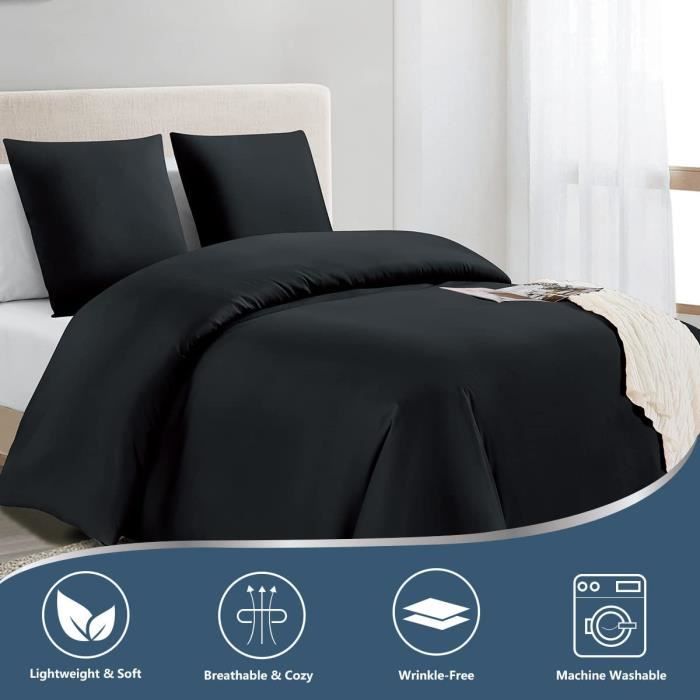 Housse de couette 200x200 cm avec 2 taie d'oreiller 80x80 cm noir