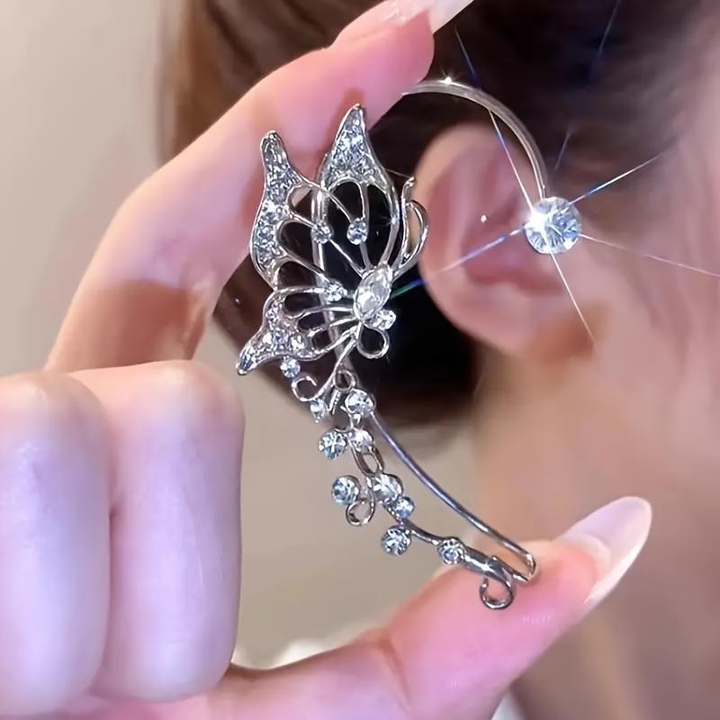 Ear Cuff Korean Style Hollow Out Lustrous Without Piercing Temperament Butterfly Elf Inlaid Rhinestone