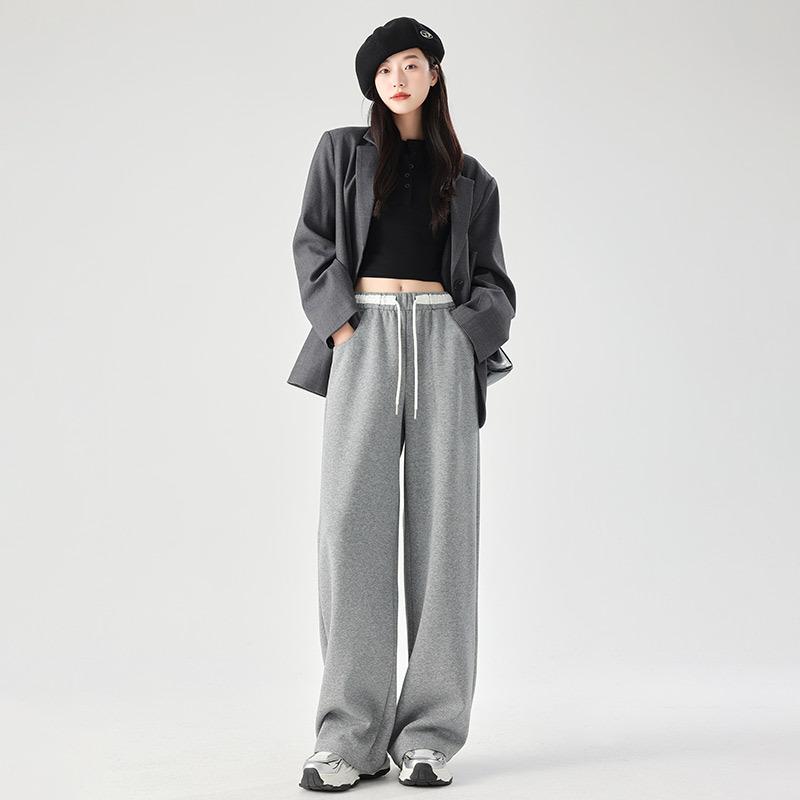 Women's Spring and Autumn New High Waist Draped Casual American Sleeping Pants Small Straight Wide Legs