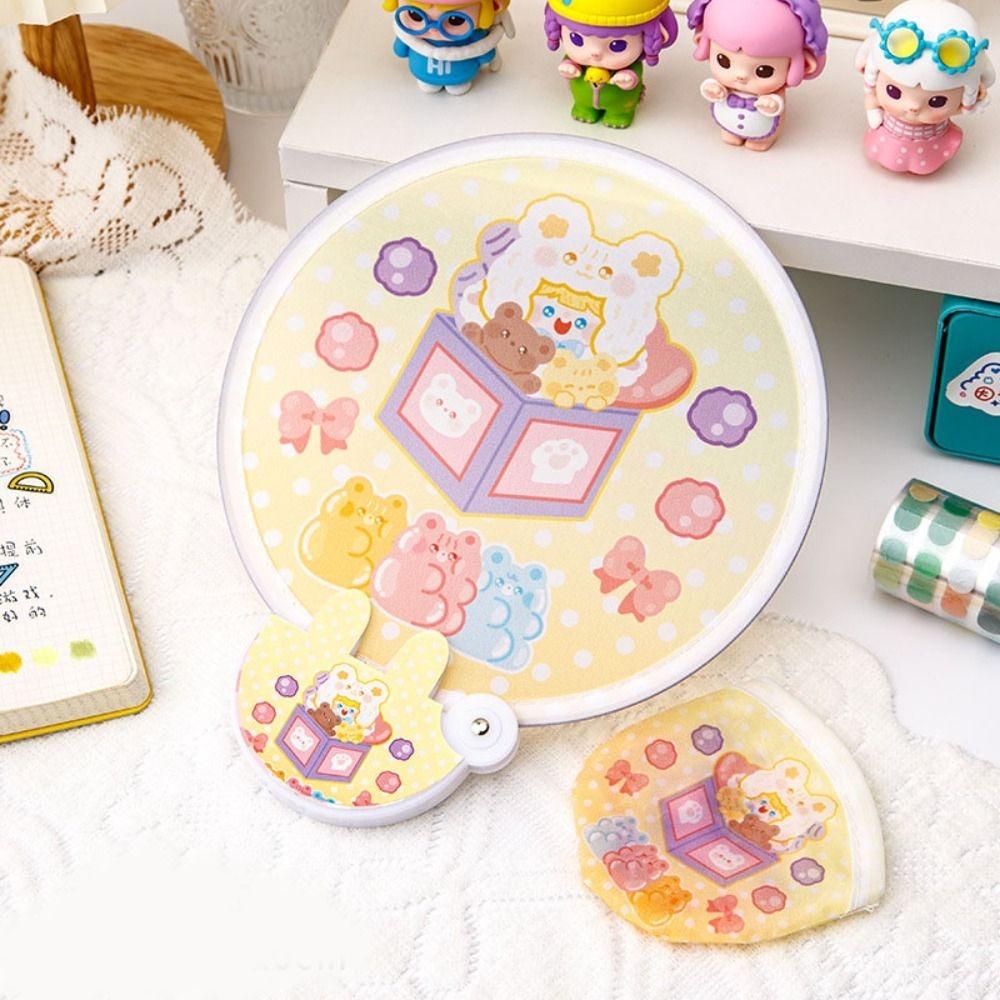 Складной круглый карманный вентилятор, портативный, милый, ручной, с мультяшным рисунком, мини, складной, для детей