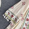 Summer Women's Shirt Bohemian Holiday Embroidered Tassel Cardigan Waist Slim Short
