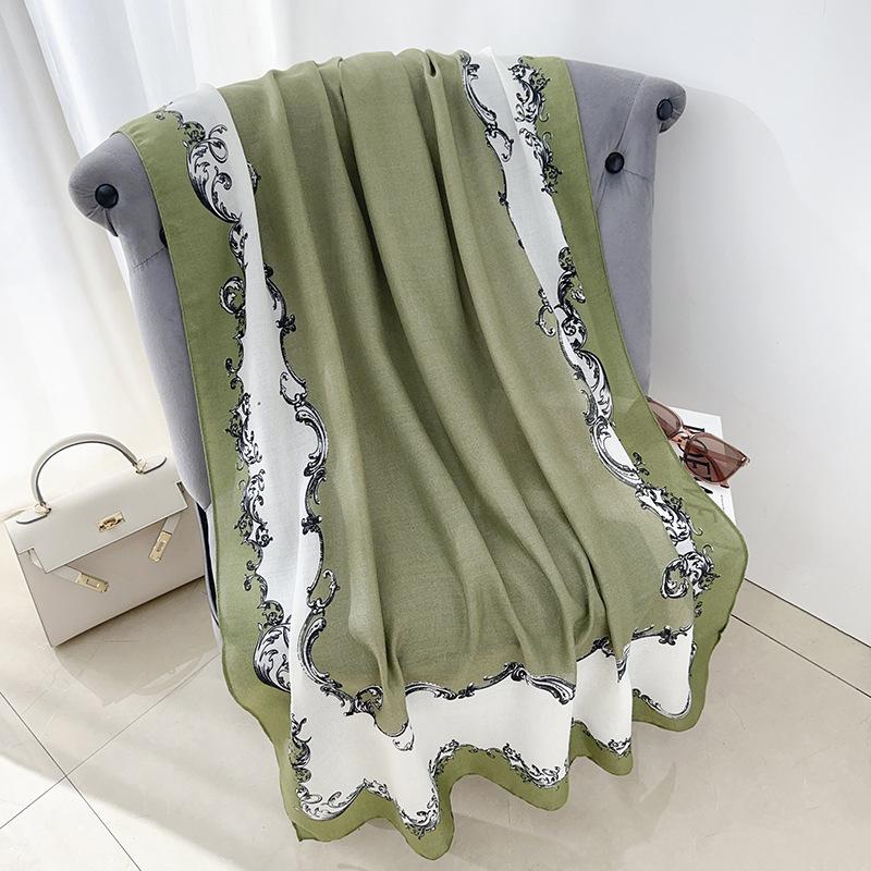 New cotton and linen printed silk scarf women's summer thin travel sunscreen shawl seaside beach towel air-conditioned room scarf women