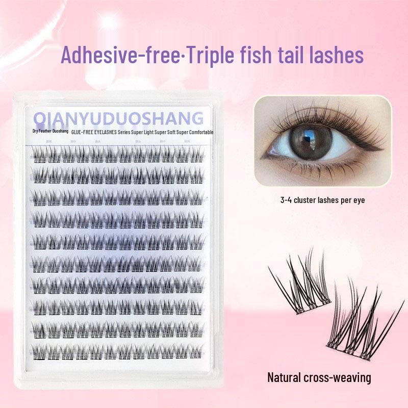 

Natural Three-Step Fishtail Eyelashes - Glue-Free, Ten Rows, Three Clusters 12mm