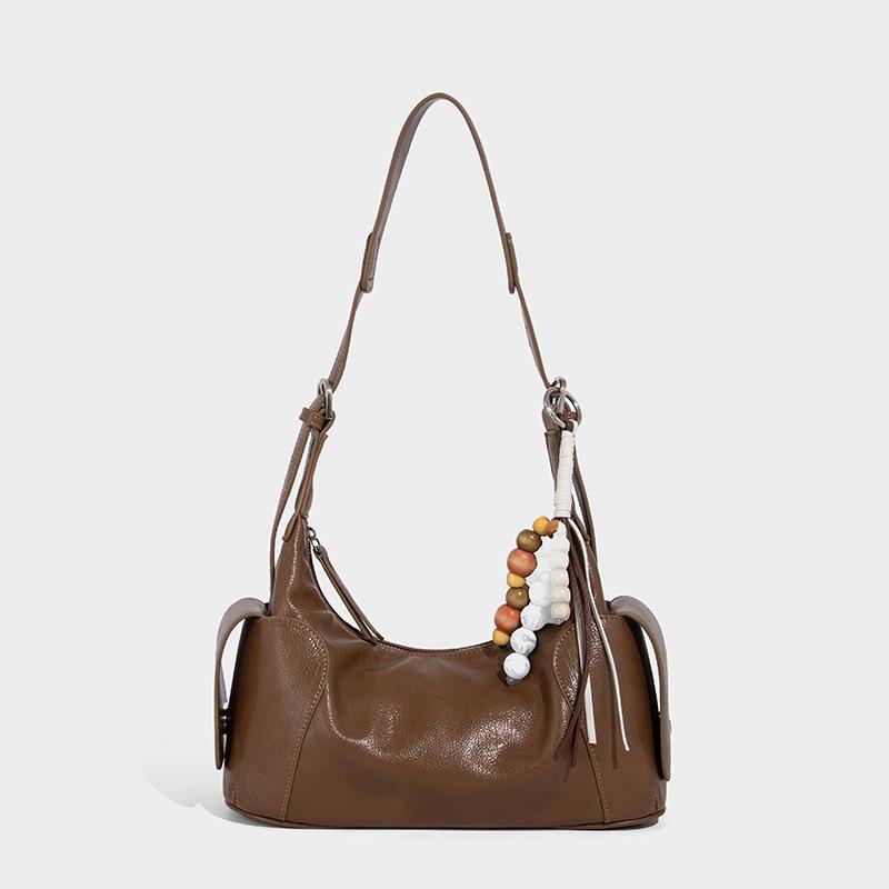 

Niche Vegetable Tanned Leather Xiaoyao Toast Bag for Women 2025 New Retro Commuter Shoulder Messenger Bag Large Capacity Commuter Bag Brown（without Pendant