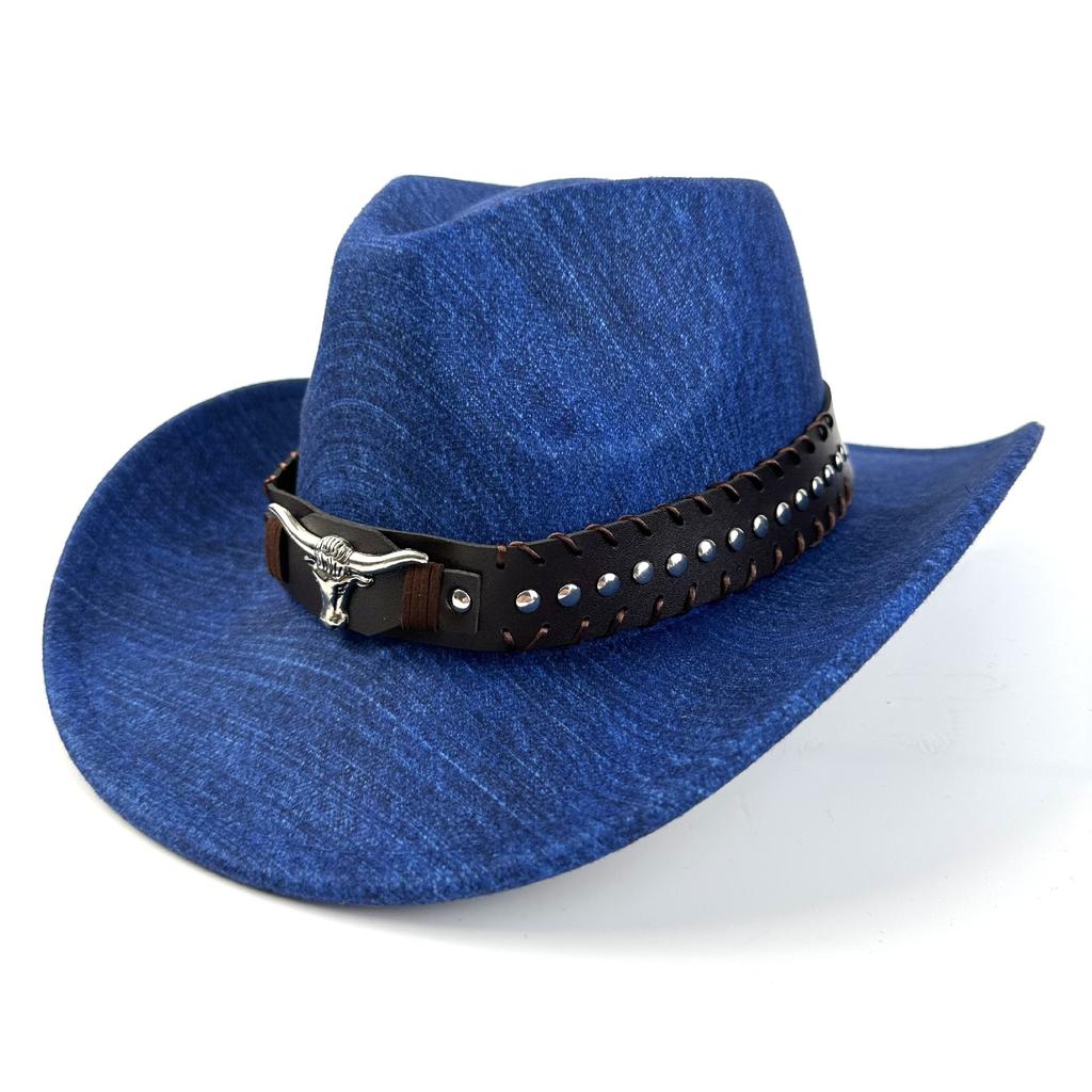 Cowboy hat European and American personalized bull head accessories Western cowboy hat Outdoor mountaineering sunshade sun protection hat