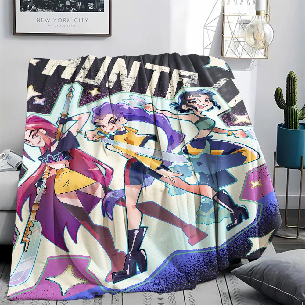 1PC Kpop Demon Hunters Print Flannel Blanket, High quality All Seasons, Home Decor, Warmth and Comfort, Perfect for Christmas Gifts