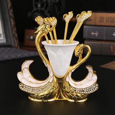 Creative Swan Base Metal Fruit Fork Mooncake Fork Dessert Spoon Home Desktop Tableware Storage