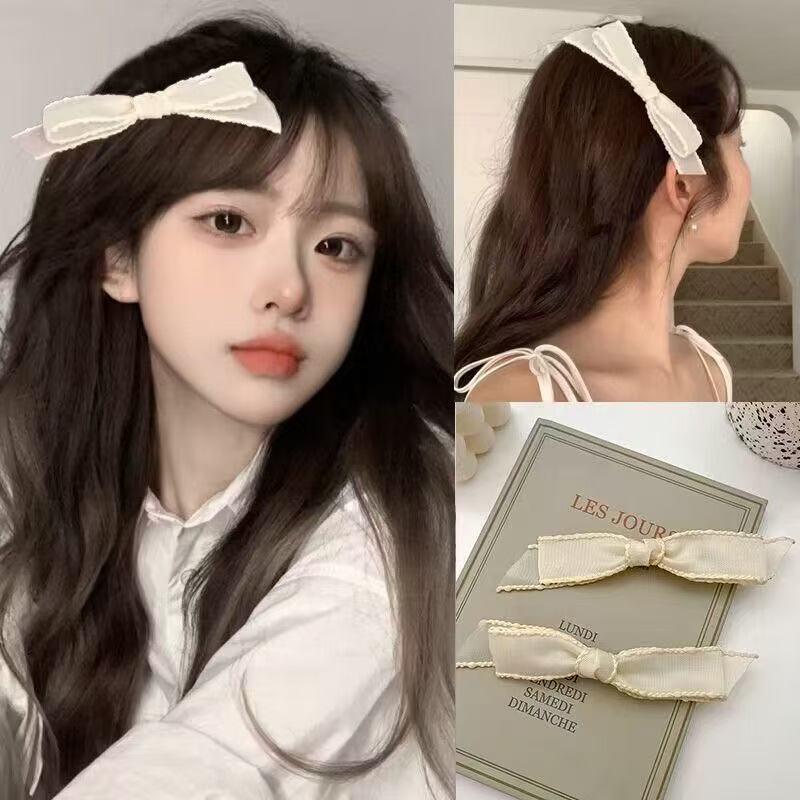 Gentle White Lace Bow Duckbill Clip for Bangs & Ponytails